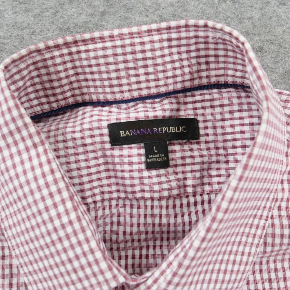Banana Republic Shirt Mens Large Red Gingham Button Up Long Sleeve Cotton